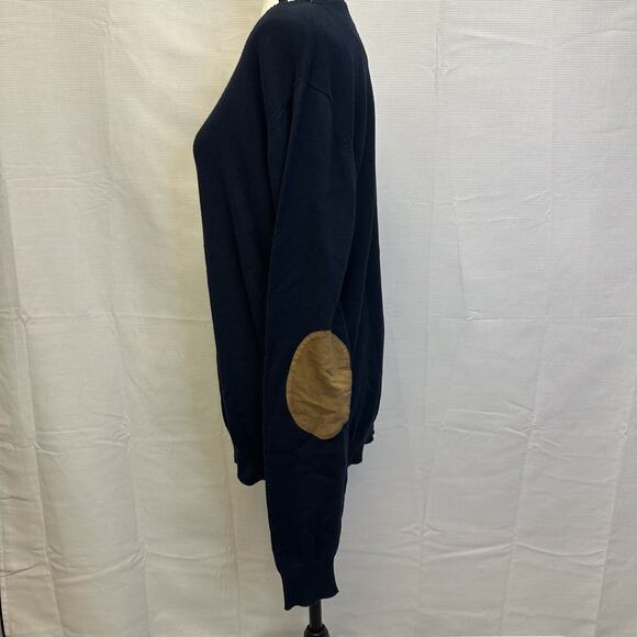 Mott & Grand XL Navy Sweater with Tan Elbow Patches | Men’s Knit Pullover - Picture 2 of 7